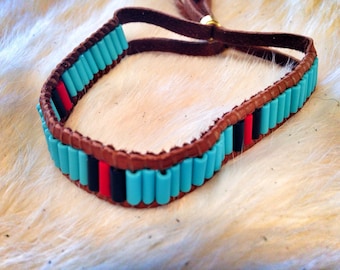 1 Row---Turquoise, Red, and Black Wampum Cuff