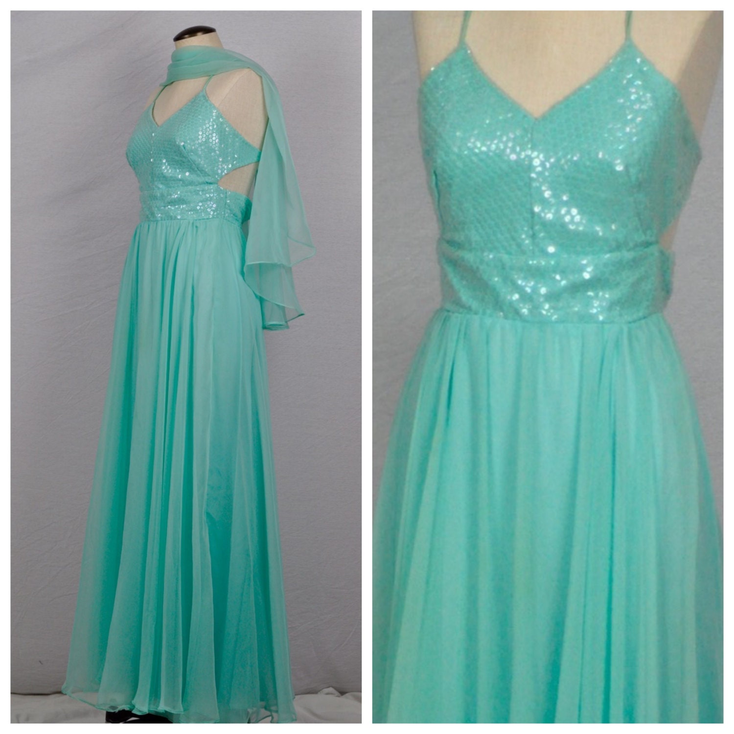 Vintage 1980s Prom Dress 80s Aqua Prom Dress Blue Green