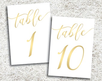 Gold Wedding Table Numbers 1 - 10 | PRINTABLE Instant Download | Printable Gold Script Table Numbers | Banquet | Anniversary | (FROST Set)