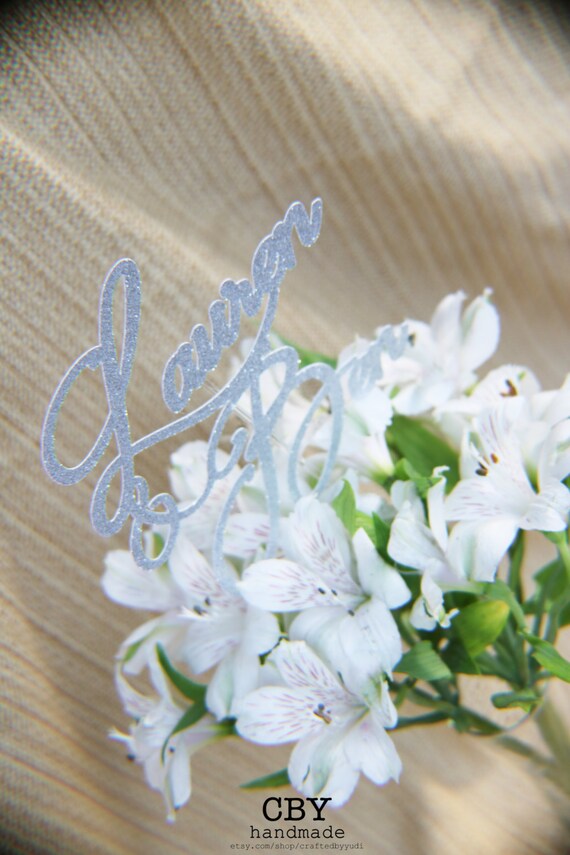 Script CUSTOM NAME Floral Picks // wedding by CraftedByYudi