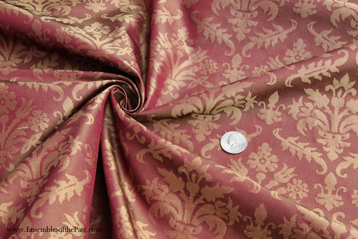 Reserved 7 yards of 100 Silk Damask Burgundy and Gold