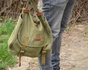 Vintage Military Shoulder Bag, Army Canvas Messenger Bag, Green Light Canvas Army Bag, Cross Body Bag, Unisex Military Haversack