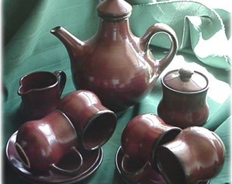 Sundo, Brown Glazed Stoneware Coffee Set for Four, 1970's