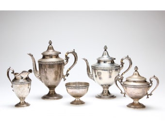 Vintage Estate Sterling Silver Coffee & Tea Service Alvin "Chased Romantique" Pattern S105 No Monogram 81.8 Troy Ounces