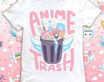 Anime Trash T-Shirt Magical Girl Kawaii Mahou Shoujo Harajuku Pastel Goth Angel Wing Japanese Cute Shirt Pocky Cosplay Video Game Shirt