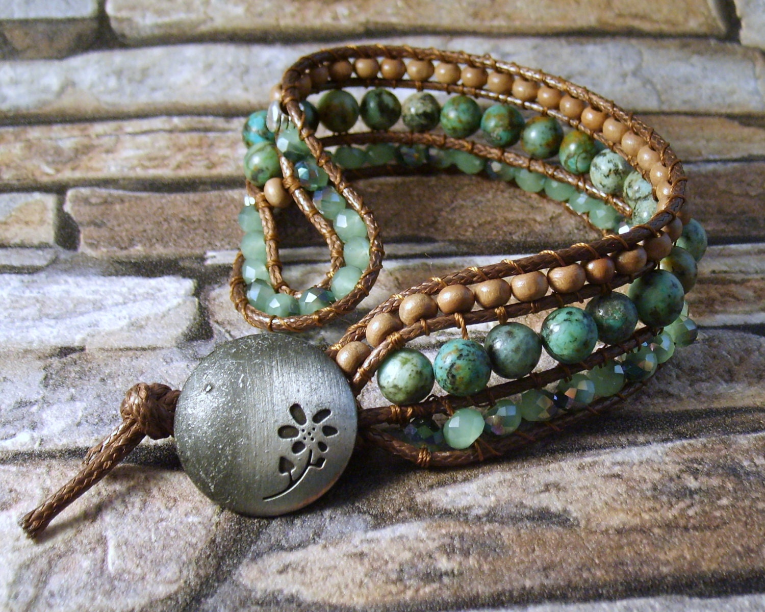 Western Beaded Leather Cuff Leather Wrap Bracelet Womens