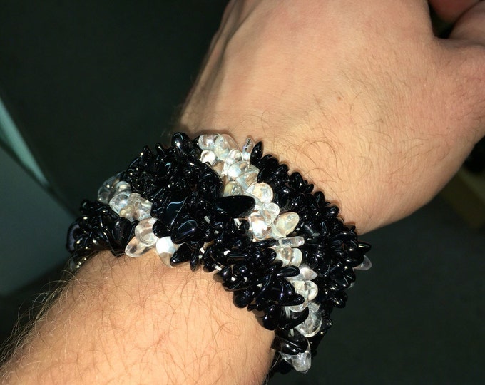 Black Tourmaline with Quartz Crystal Bracelet- Hand Made Crystal Chip Bracelet from Brazil Healing Crystals \ Reiki \ Healing Stone