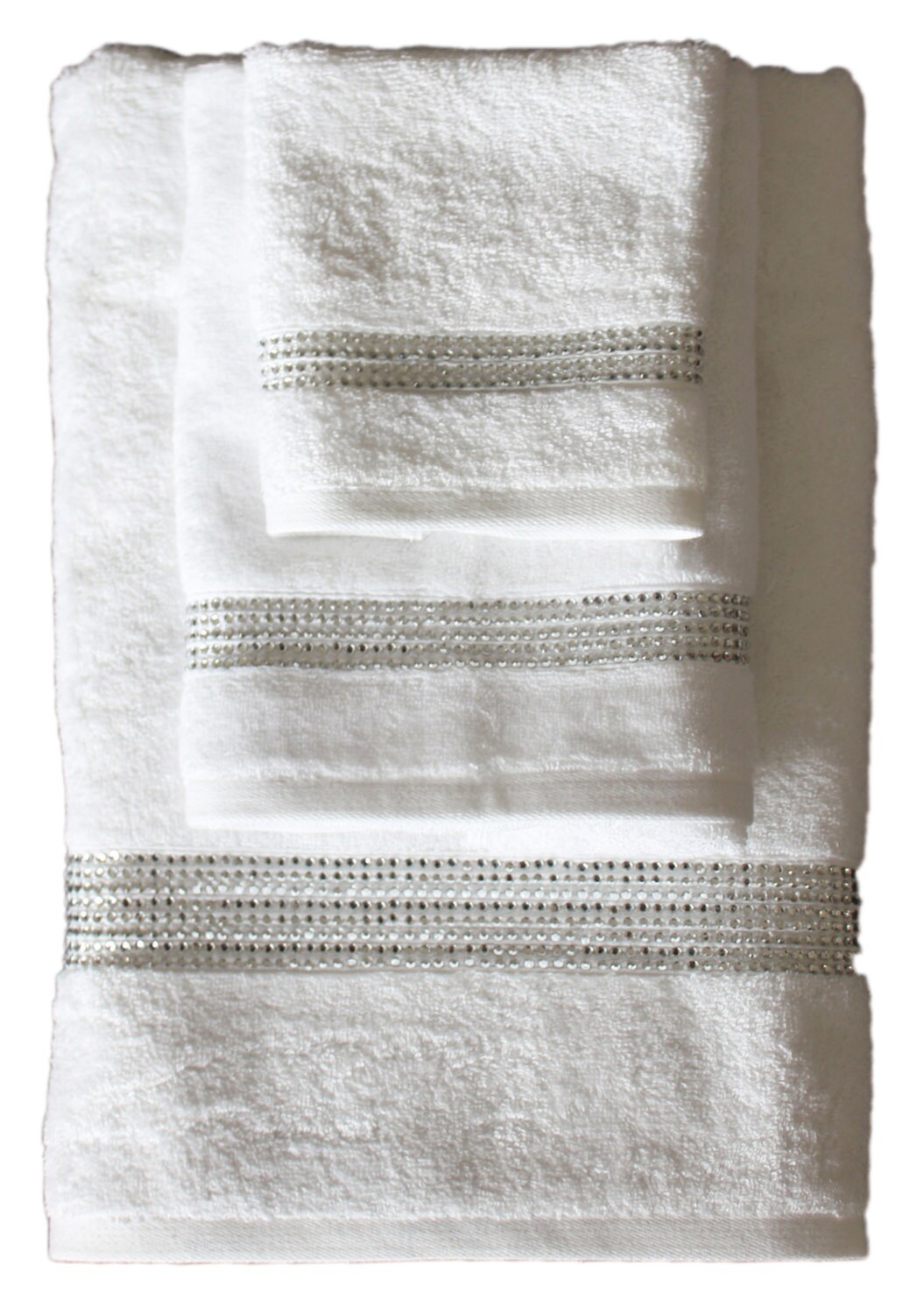 Dazzling 3 Piece Rhinestone Stripe Towel Set Stocked in USA