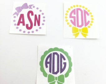 Dot Monogram - Dots with Bow Monogram - Bow Monogram Decal - Mackbook Monogram - Monogram Decal - Notebook Monogram - Preppy TVUS - CF02