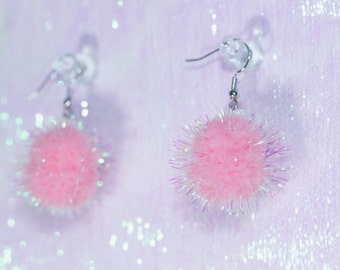 Tinsel pom pom earrings