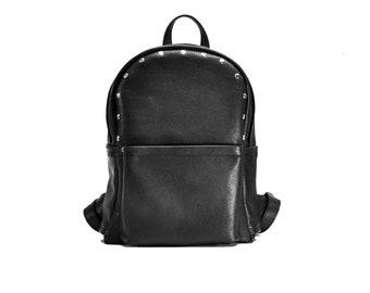 all black leather backpack
