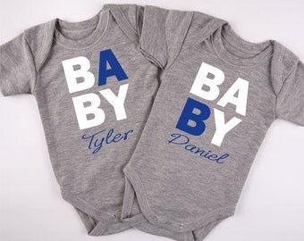 PERSONALIZED TWIN Baby Boy Outfits Baby A Baby B Set of 2