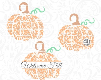 Pumpkin monogram svg - Pumpkin svg - fall svg - thanksgiving svg - Flourish pumpkin - .DXF .SVG, .PNG -cutting file- commercial use