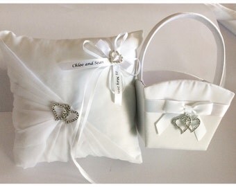 Flowergirl Basket Personalised Ring Pillow Pageboy Pillow Personalised Name Wedding Date
