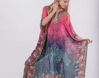 Digital Print Long Kaftan,Choose Sheer or non-Sheer Caftan, Hippie Dress,Tunic,Free Size,Beach Cover Up,Beach Wear,Boho Dress,summer dress.