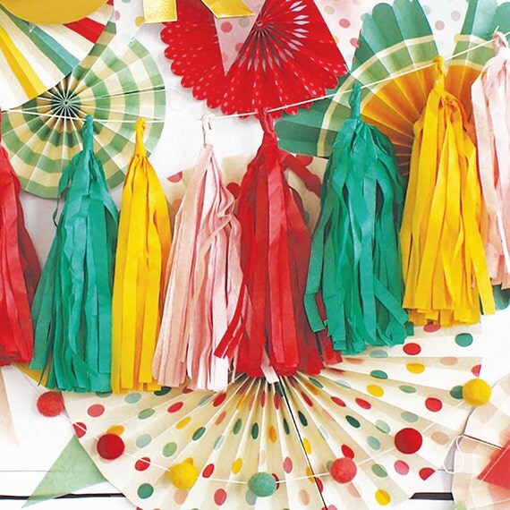 Tassel Garland, Tassel Banner, Paper Garland, Fringe, Party Fringe, Teal, Yellow, Red, Pink, Fringe, Tissue Garland, Garland, Streamers Il_570xn