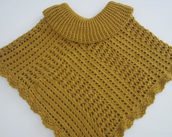 Crochet poncho, golden poncho, winter poncho, women poncho, crochet clothes, winter women clothes, Boho poncho, women xmas gift