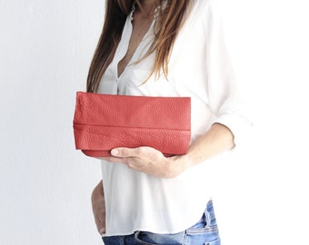 Clutch SOFY, very soft nappa leather bag, red