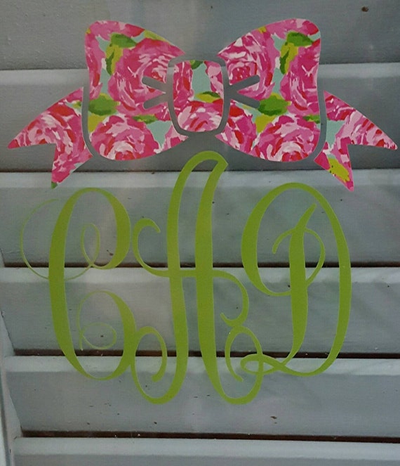 items-similar-to-cursive-monogram-decal-with-lily-inspired-bow-on-etsy