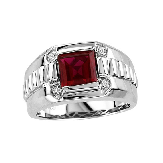 Square Ruby Red Ring Men's Ruby Ring 925 Sterling by GemInMotion