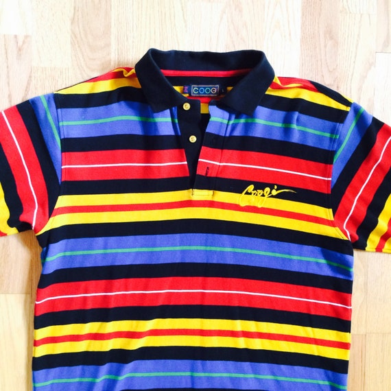 90s Coogi Multi Color Stripe Polo T Shirt Hip by Honeydipvintage