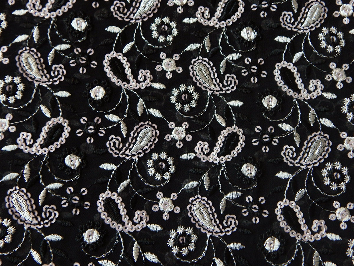 Half yard black embroidered fabric chiffon fabric indian