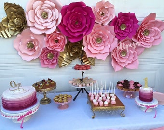 12 pc Paper Flowers, backdrop, candy buffet, decor, nursery, Customize your colors!