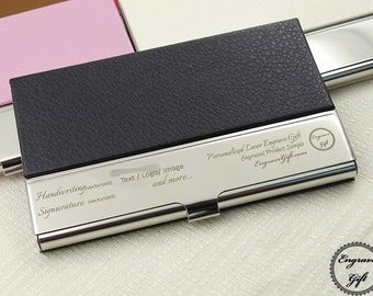 Personalized Business Card Holder in Text, Handwritten, Logo, Laser Engraved Leatherette, 5 colors available