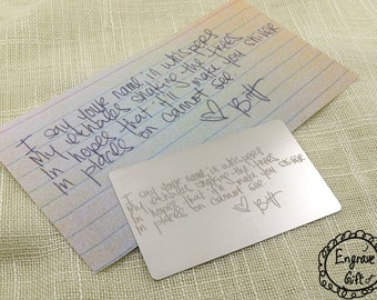 Personalized Custom Steel Wallet Insert Engrave your Handwriting forever Etching Wallet Insert Card Custom Real Handwritten Autograph
