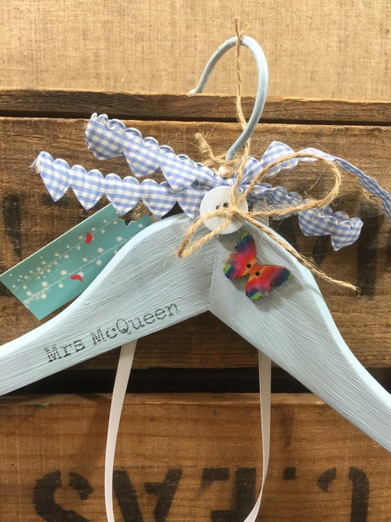 Something Blue Gift - Custom Wedding Hanger - Decorative Wedding Hanger - Custom Mrs Name and Date Wedding Gift - Bridal Shower Gift