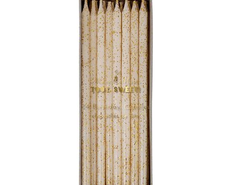 IVORY and gold birthday candles - set of 24. Ivory birthday candles with gold glitter. Gold bday candle. Ivory bday candle. Glitter candle