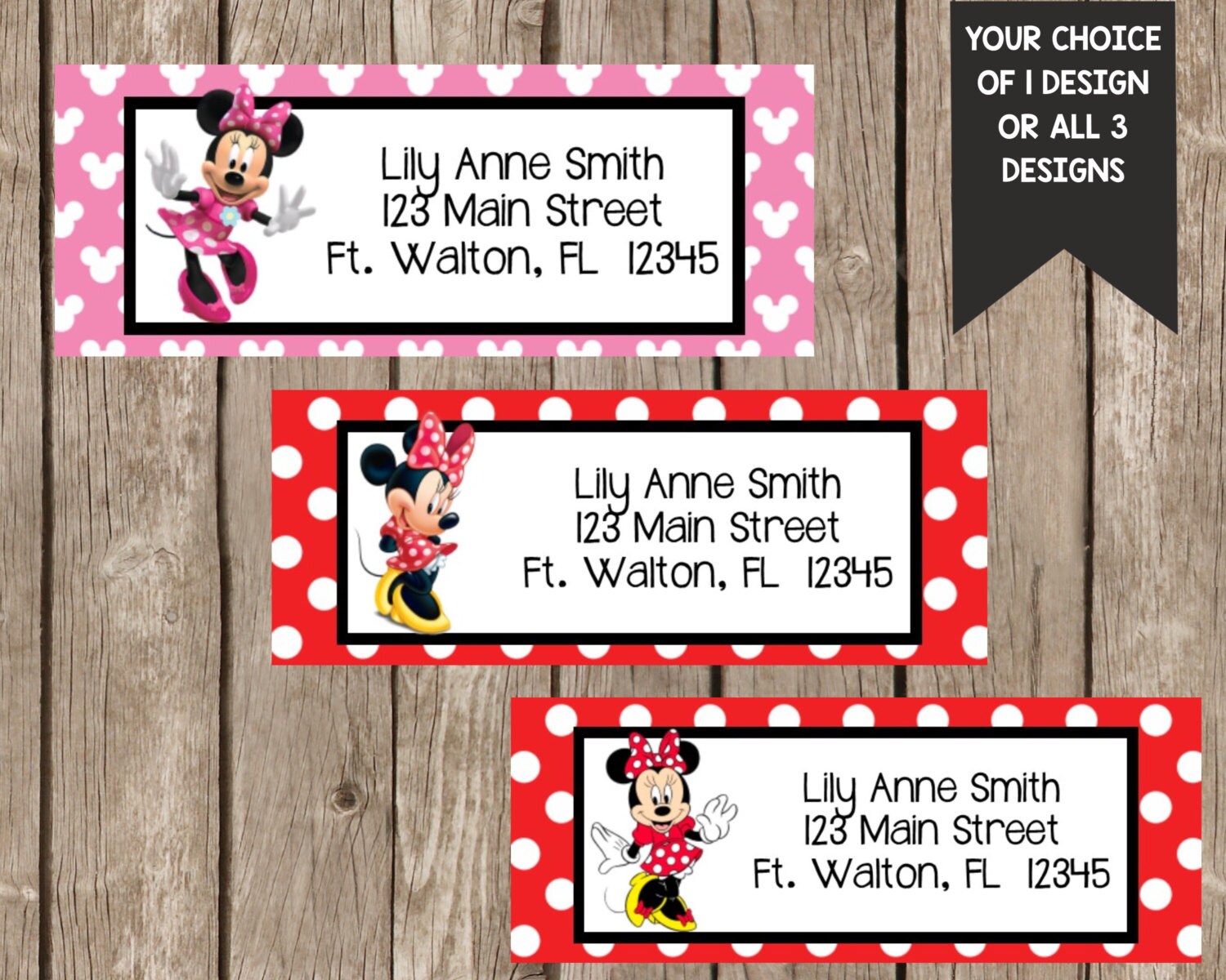 Minnie Mouse Return Address Labels Minnie Mouse by PartyOnInvites