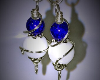Intricate Blue & White Beaded Earrings