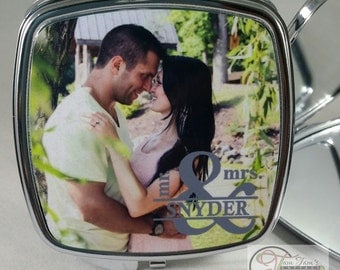 Couples Photo Mirrors - Personalized Compact Mirror Square - Custom Photo Pocket Mirror - Makeup Mirror - Gifts for Bridesmaid - Mothers Day
