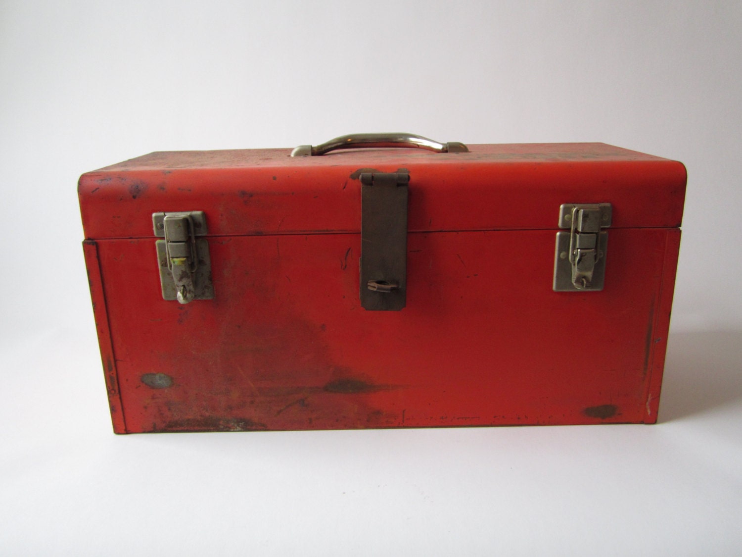 Old Metal Tool Box Industrial Storage Red Orange Distressed Patina Rust ...