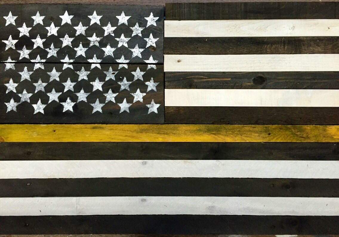 Thin Gold Line Reclaimed Wood Wall Flag Dispatcher