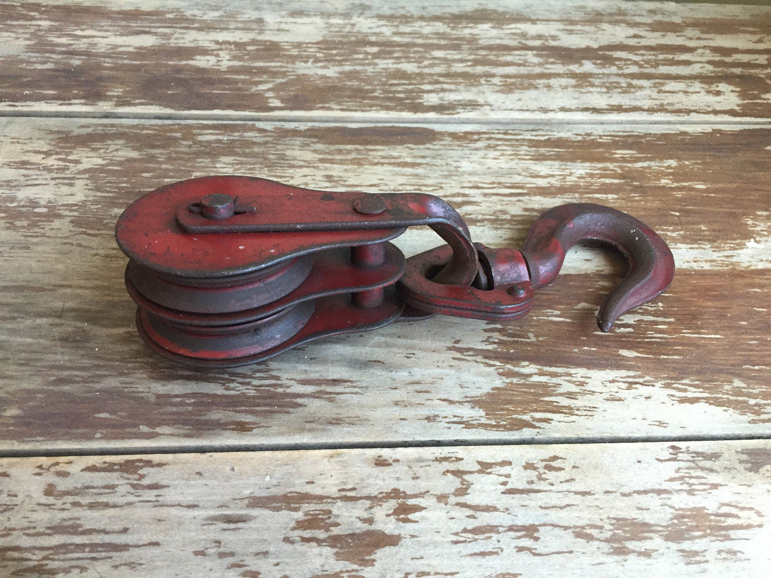 Vintage Metal Pulley Red Metal Double Pulley with Hook Barn