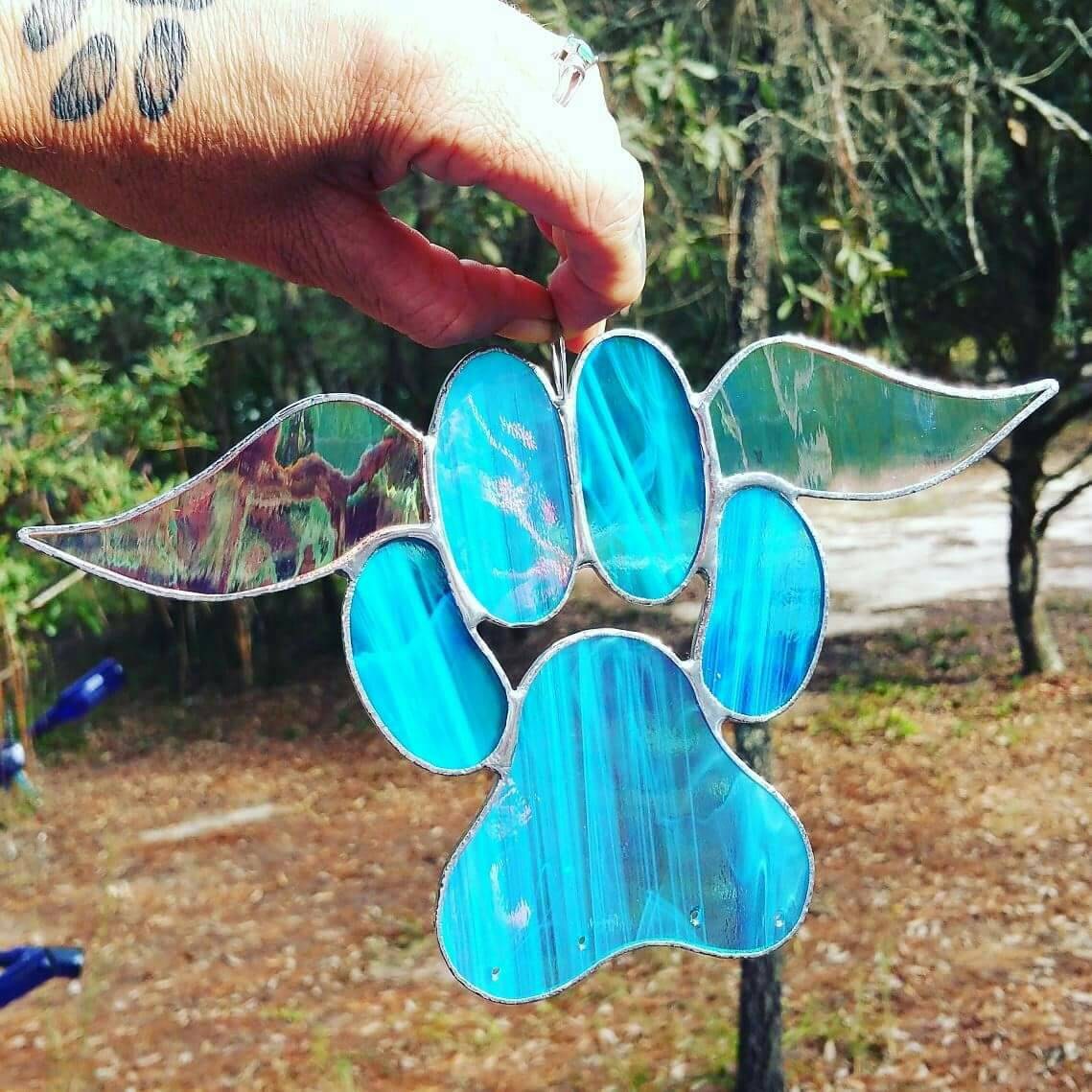 Color of your choice custom stained glass dog paw print