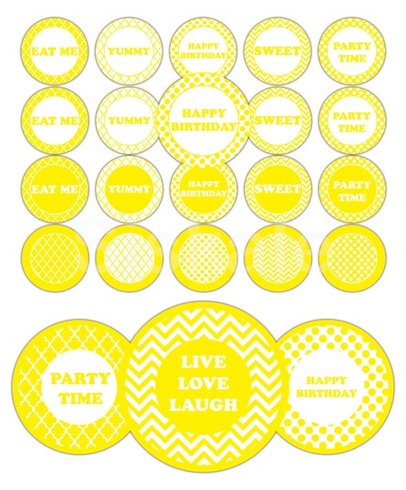 YELLOW Cake and Cupcake TOPPERS Printable Rainbow Collection