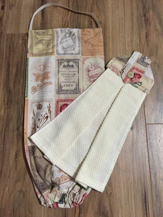 Hanging hand towel and plastic bag holder gift by AmandasAfghans