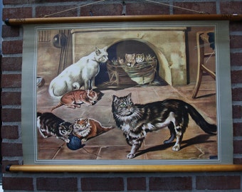 Vintage Pull Down Chart Cats School Chart