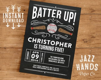 Baseball Birthday Invitation Template | DIY Printable | Baseball First Birthday | Chalkboard | Vintage Baseball | Boy Birthday