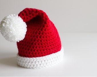 READY TO SHIP Baby Santa Hat, Christmas Hat, Santa Claus, Pompom, Baby Hat, Newborn Hat, Crochet Hat, Infant Hat, Photo Prop