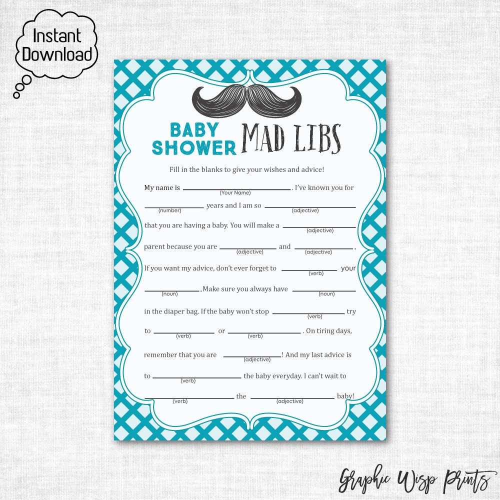 Mad Libs Baby Shower Game Printable Mustache by ...