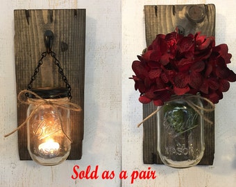 Mason jar candle holder, Wood candle holders, Rustic wood candle holders, Wood candle sconces, Hanging candle holder, Hanging candle sconces