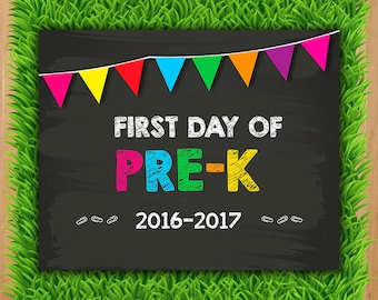 First day of Pre-K Sign - INSTANT DOWNLOAD - Prek Chalkboard Printable - First day Pre K Photo Prop Back to school