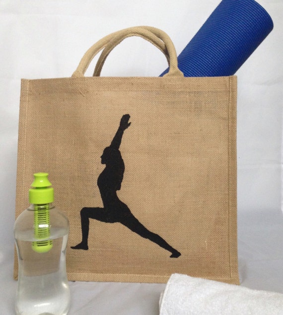 SALE Yoga tote bag Large. Hand painted reuseable jute