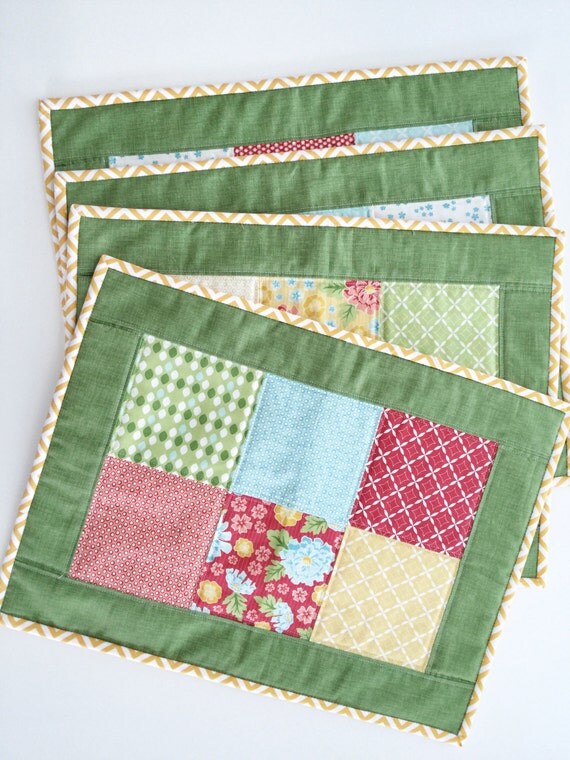 Modern Quilted Placemats Sweet Summertime Set of Four