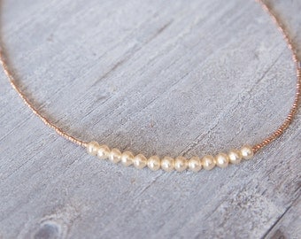 Dainty Rose Gold Necklace Modern Pearl Necklace Champagne Gold Necklace Weddings Bridesmaid Jewelry Bridesmaid Necklace Fall Wedding Jewelry