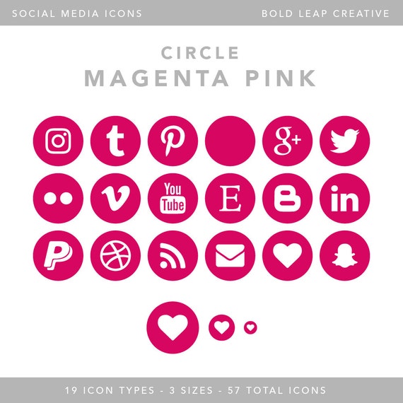 Items similar to 57 Social Media Icons - Circles - Magenta Pink Pack ...